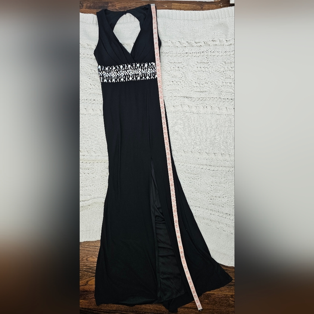 B. Darlin Black Long Gown, Size 3/4, Beautiful Crystals on Waist, Sleeveless.